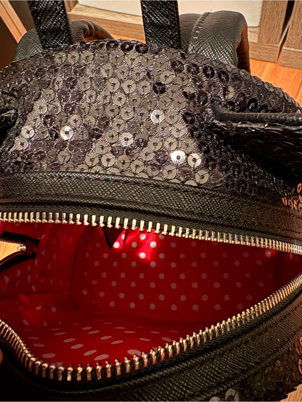 Loungefly Rose Gold Sequin Minnie Bow Mini Backpack - Picture 2 of 4